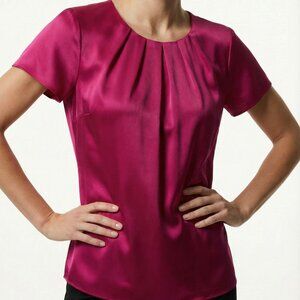 NWT $80 Talbots 100% silk Vibrant Pink Blouse 10P